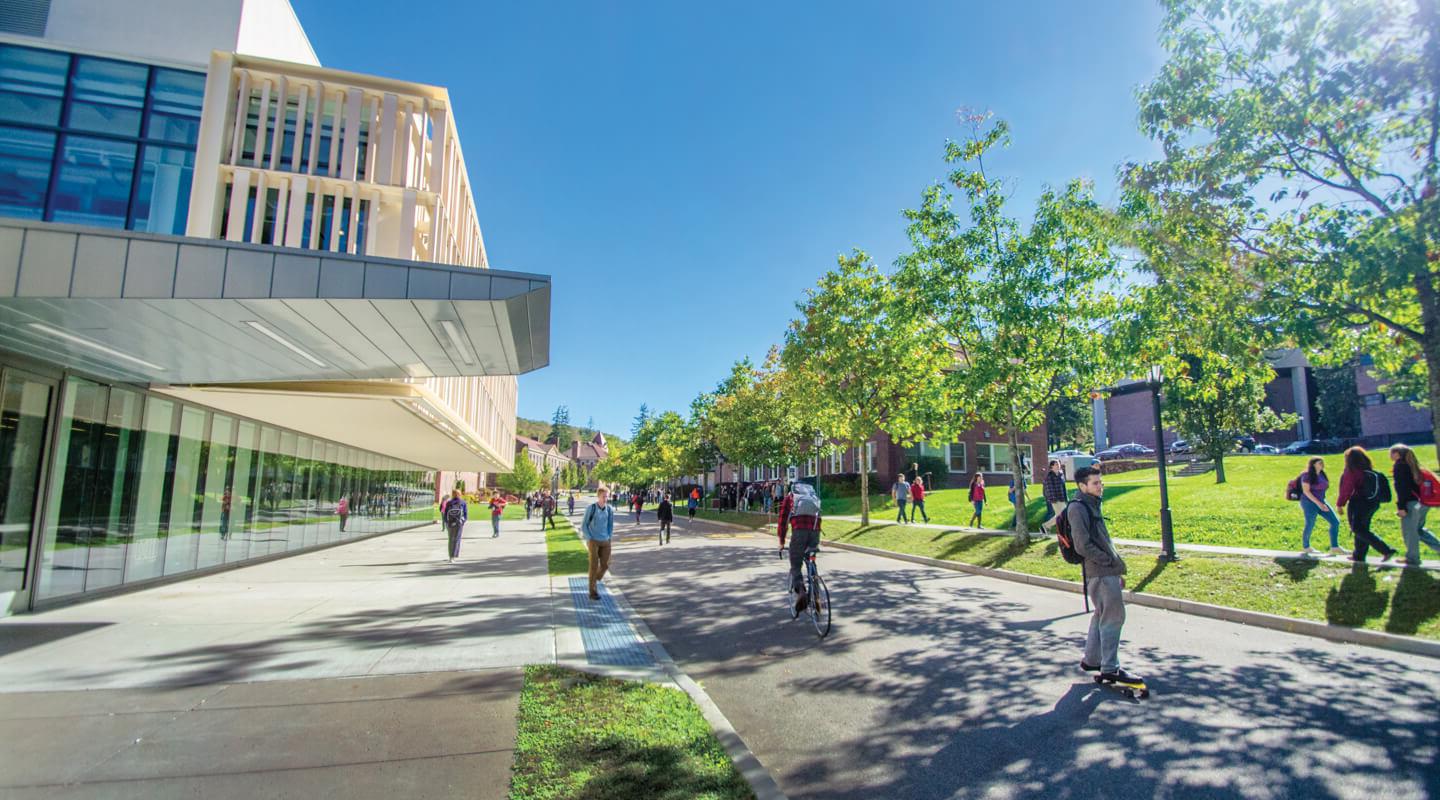 bustling view of academic alley with students